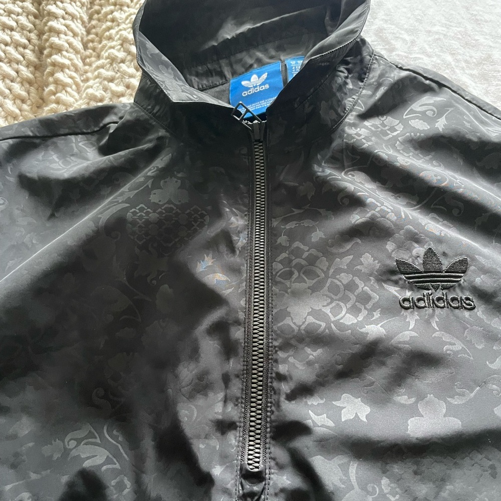 Adidas Black Damask Print Windbreaker Quarter Zip Pullover Size M